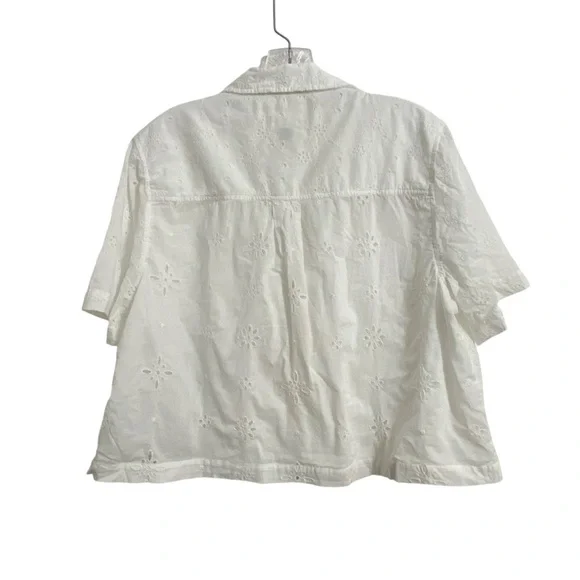 American Eagle White Button-Up Eyelet Shirt Crochet Pocket Spring Summer Large - Picture 5 of 6
